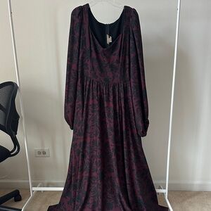 Elegant Black and Burgundy Floral Dress-Laura Byrnes PinupGirl clothing